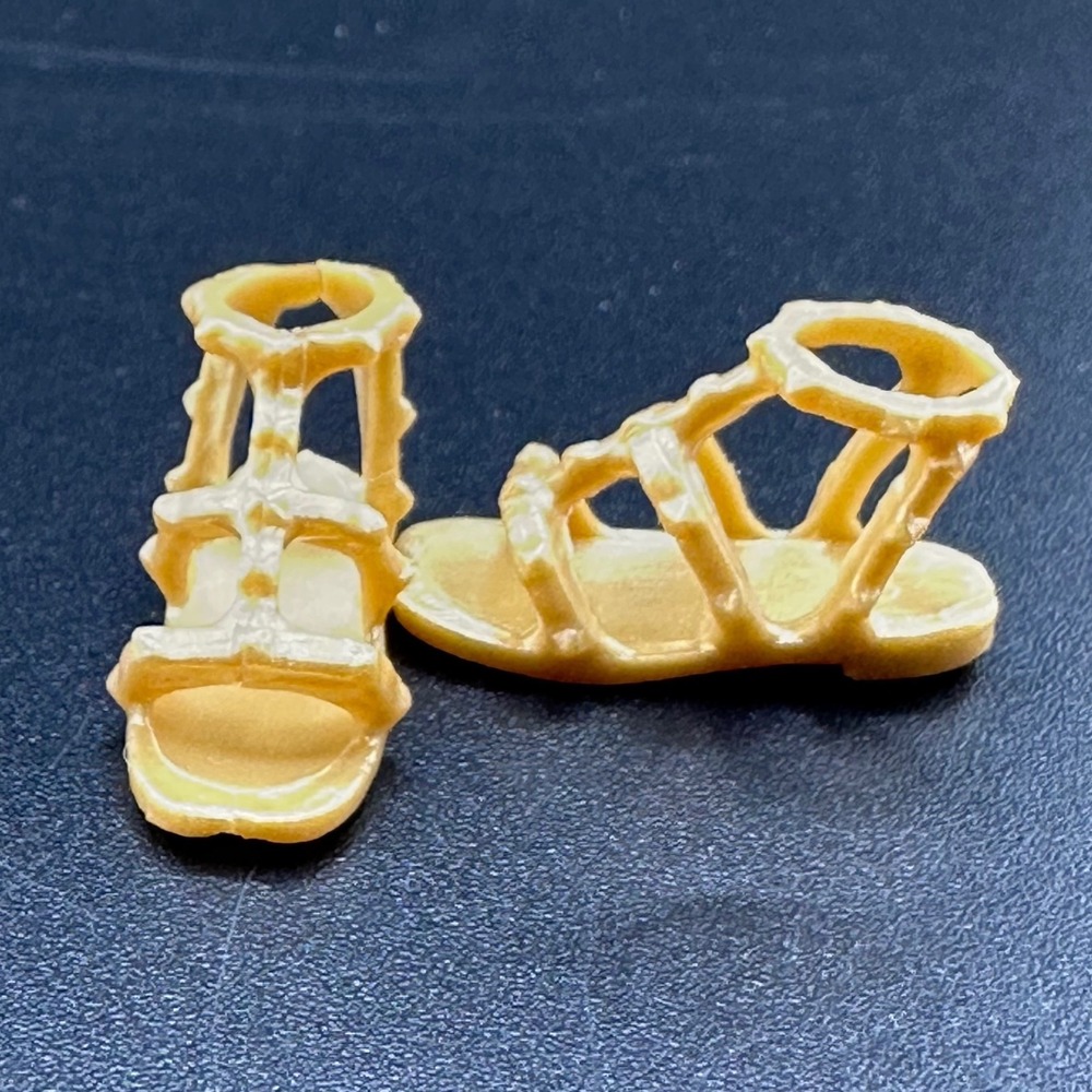 Barbie Gladiator Sandals‎ Doll Shoes Gold Strappy Flat Foot Ankle Strap Fashion